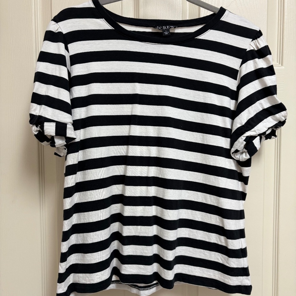 J Crew puff sleeve striped tee L